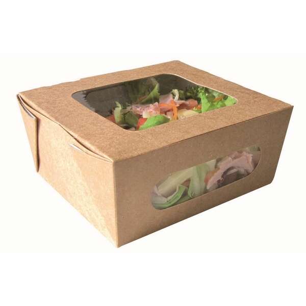 PacknWood 210BOXSP1003, 37 Oz 6.25x5.2x2.55-Inch Kraft Salad Box with 2 Windows, 200/CS