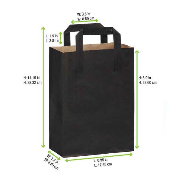 PacknWood 210CABABYN, 6.95x3.5x8.9-Inch Black Paper Bag with Handles, 500/CS