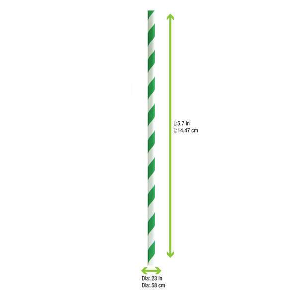 PacknWood 210CHP14GT, 5.7x0.23-Inch Green & White Striped Cocktail Paper Straws - Unwrapped, 3000/CS