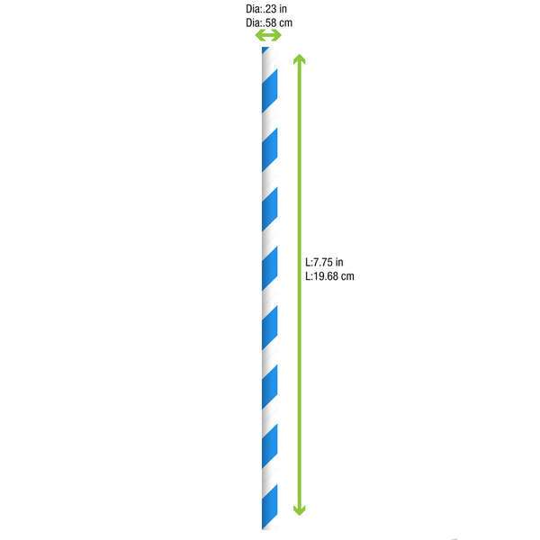 PacknWood 210CHP19BLUE, 7.75x0.23-Inch Blue & White Striped Paper Straws - Unwrapped, 3000/CS