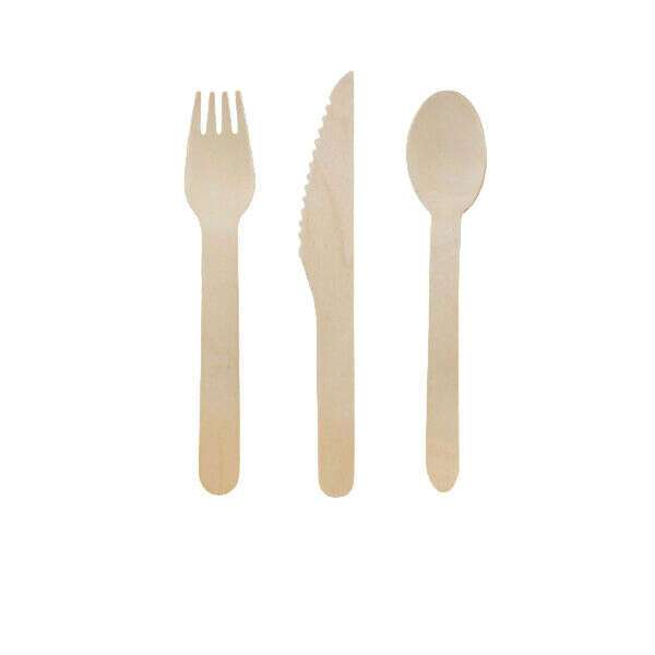 PacknWood 210COUVB33K, 6-inch Wooden Cutlery Kit (Knife, Fork, Napkin), 250/CS