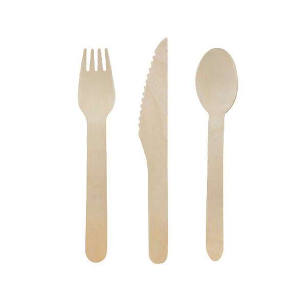 PacknWood 210COUVB3K, 7.8-Inch Wooden Cutlery 3/1 kit (Knife + Fork + Spoon), 250/CS