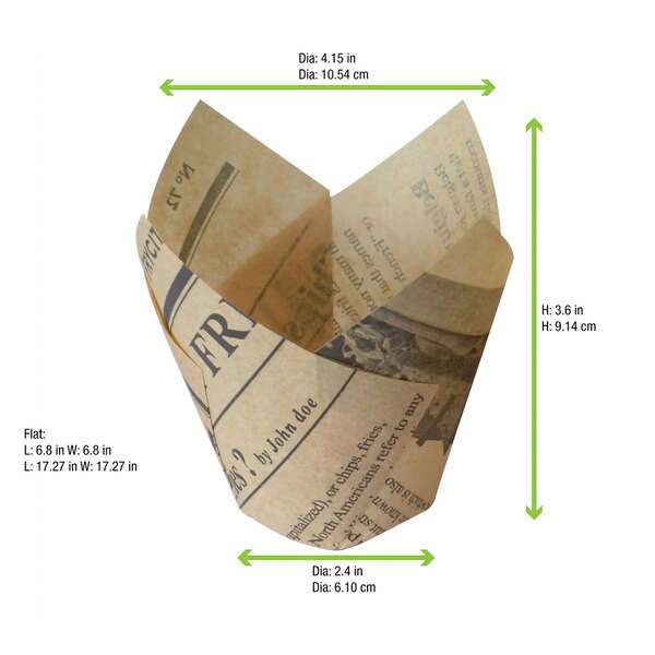 PacknWood 210CPST8J, 5 Oz 4.15-inch Dia "Tulip" Newspaper Print Baking Case, 1200/CS