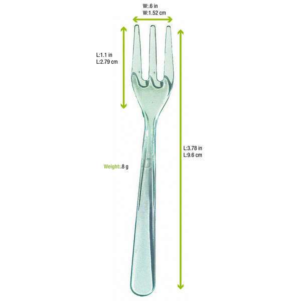 PacknWood 210CV001VBX, 3.78-Inch Unwrapped Mini Green Transparent Fork, 1000/CS