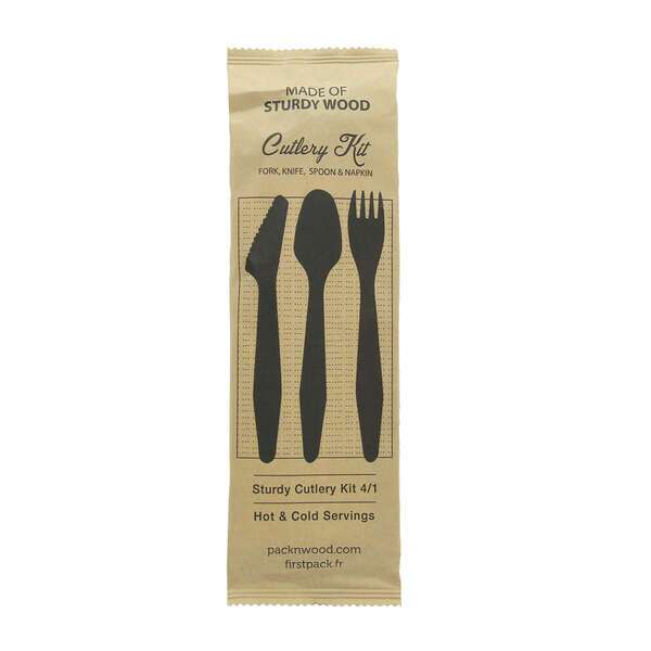 PacknWood 210CVB19K4K, 7-inch Heavy Weight Wooden Cutlery Kit (Knife, Fork, Spoon, Napkin), 250/CS