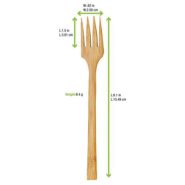 PacknWood 210CVBA171, 6.1-Inch Unwrapped Bamboo Fork, 250/CS