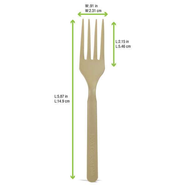 PacknWood 210CVPL611BB, 5.87-Inch Unwrapped Corn Bamboo Fiber Fork, 1000/CS