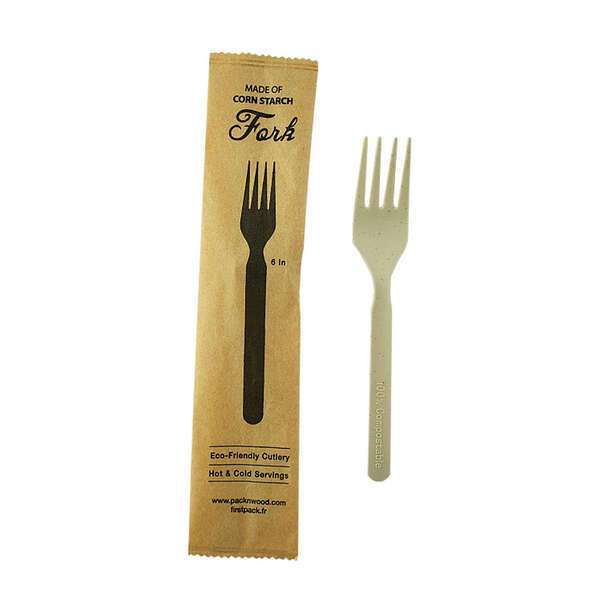 PacknWood 210CVPL611BBW, 7.5x1.97-Inch Individually Wrapped Corn Bamboo Fiber Fork, 500/CS
