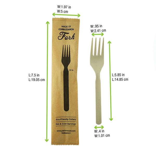 PacknWood 210CVPL611BBW, 7.5x1.97-Inch Individually Wrapped Corn Bamboo Fiber Fork, 500/CS
