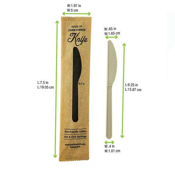 PacknWood 210CVPL622BBW, 7.75-Inch Individually Wrapped Bamboo Fiber Knife, 500/CS
