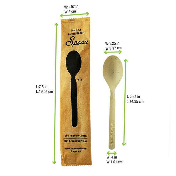 PacknWood 210CVPL633BBW, 7.5-Inch Individually Wrapped Bamboo Fiber Spoon, 500/CS
