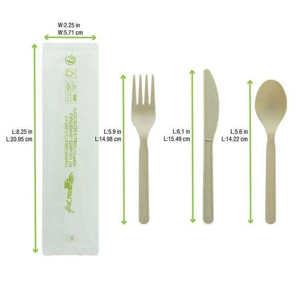 PacknWood 210CVPLK316BB, Bamboo Fiber 3/1 Cutlery Kit with Kraft Bag (Knife, Fork, Spoon, Napkin), 500/CS