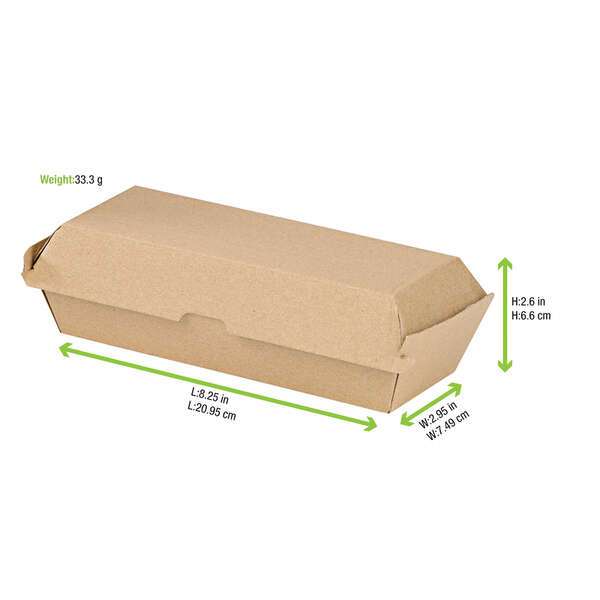 PacknWood 210EATDOG241K, 8.25x2.95x2.6-Inch Kraft Corrugated Hot Dog Clamshell Take Out Box, 200/CS