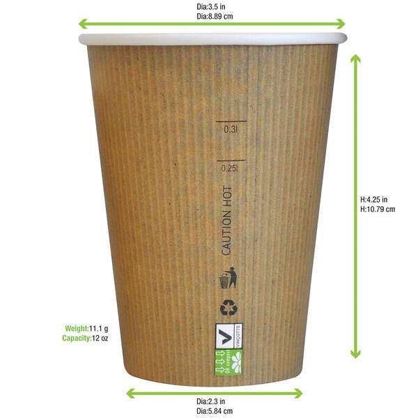 PacknWood 210GCBIO12, 12 Oz Compostable Single Wall Paper Cup, 1000/CS