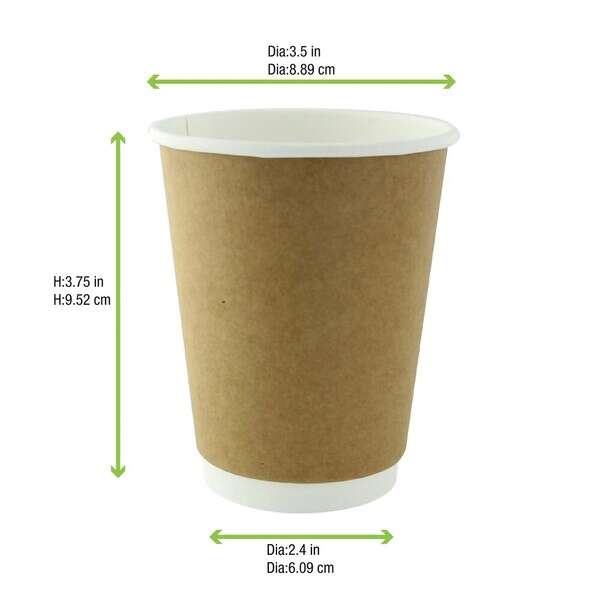 PacknWood 210GCDW10K, 10 Oz Double Wall Kraft Compostable Paper Cup, 500/CS