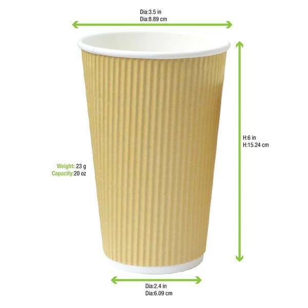 PacknWood 210GCR20BG, 20 Oz Rippled Beige Cup, 500/CS