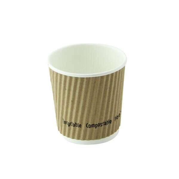 PacknWood 210GCRPLA4K, 4 Oz Compostable Rippled Kraft Cup, 1000/CS