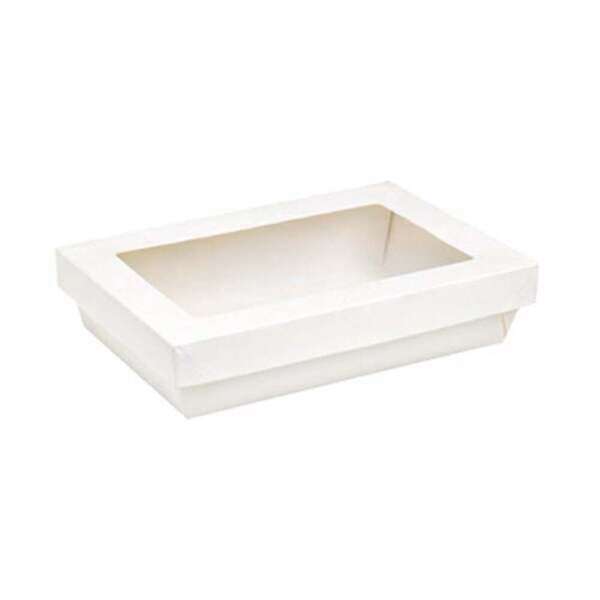 PacknWood 210KARECWH2215, 50 Oz Rectangular White Kray Boxes with PET Window Lid, 200/CS