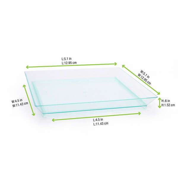 PacknWood 210KLAR1313, 5-inch Klarity Square Transparent Green Dish, 100/PK