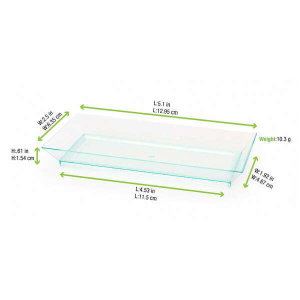 PacknWood 210KLAR1365, 2.5-inch Klarity Rectangular Transparent Green Dish, 200/CS