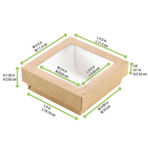 PacknWood 210KRAYB115, 12 Oz Kraft Kray Boxes with PET Window Lid, 250/CS