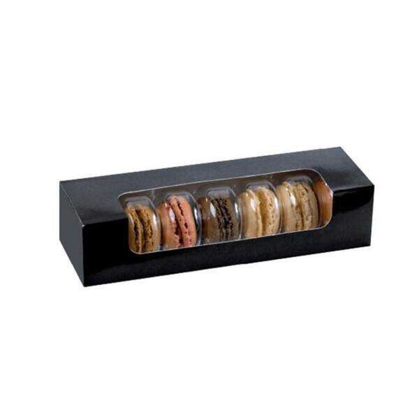 PacknWood 210MAC7F, 8.5-inch Black Box with PET Window for 7 Macarons, 250/CS