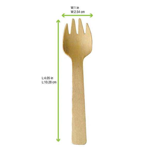PacknWood 210MSPK, 4-inch Unwrapped Wooden Mini Spork, 3000/CS