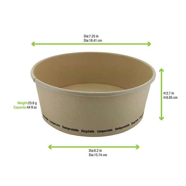 PacknWood 210PCPLA1500, 44 Oz Compostable Round Bamboo Fiber "Buckaty" Salad Box, 360/CS
