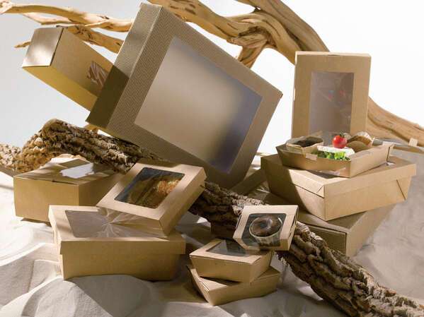 PacknWood 210PLUMLARGE 13.3x7x3.5-inch Rectangular Large Kraft Paper Box with Clear Window, Brown, 50/CS