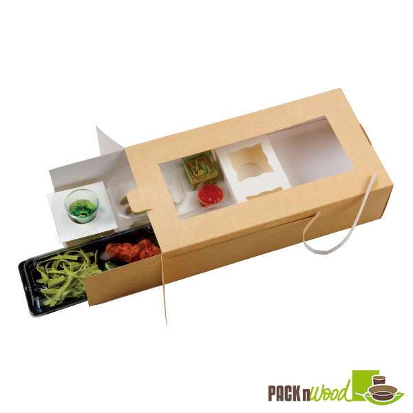 PacknWood 210PLUMLARGE 13.3x7x3.5-inch Rectangular Large Kraft Paper Box with Clear Window, Brown, 50/CS