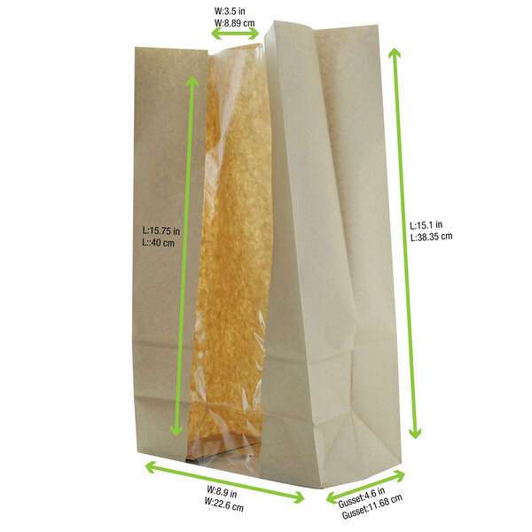 PacknWood 210SOS22BRF, 9-inch Long Brown SOS Bag with Window, 500/CS