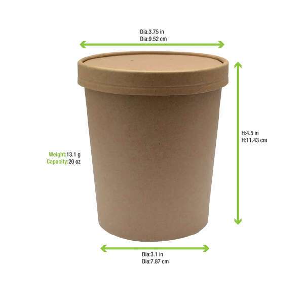 PacknWood 210SOUPCOK25, 18 Oz Brown Kraft Soup Cup with Kraft Lid Included, 250/CS