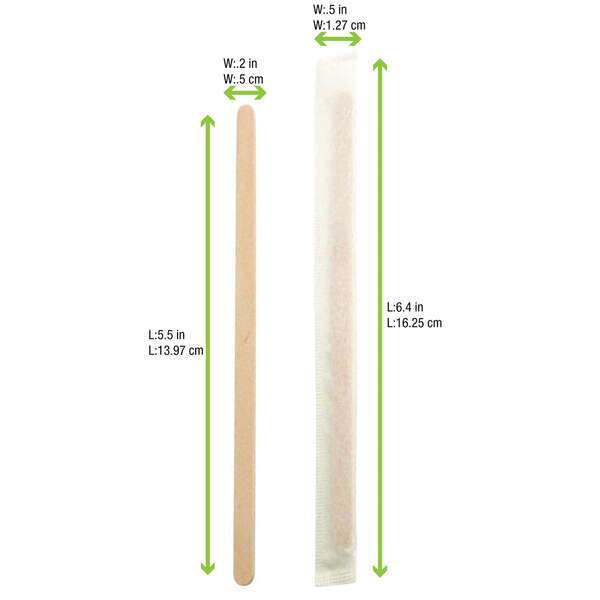 PacknWood 210SPATBE, 5.5-inch Individually Wrapped Wooden Coffee Stirrers, 10000/CS
