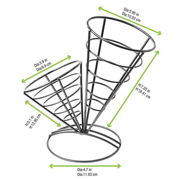 PacknWood 294CONEDOUB, 8-inch Black Iron Conical Baskets (2 Cones), 6/PK