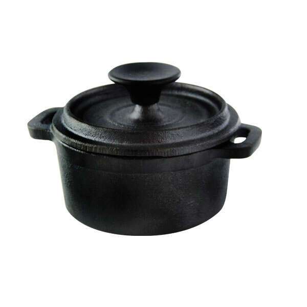 PacknWood 294GSFTC230, 8 Oz Mini Round Cast Iron Casserole Dish with Lid, 4/CS