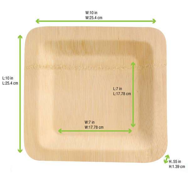 PacknWood 8NPBVNER11SQ, 10x10-inch Bamboo Veneer Square Plate, 48/PK