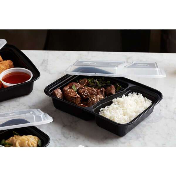 Pactiv NC8288B-NS, 30 Oz Newspring 2-Compartment Microwavable Container and Lid Combo, 150/CS