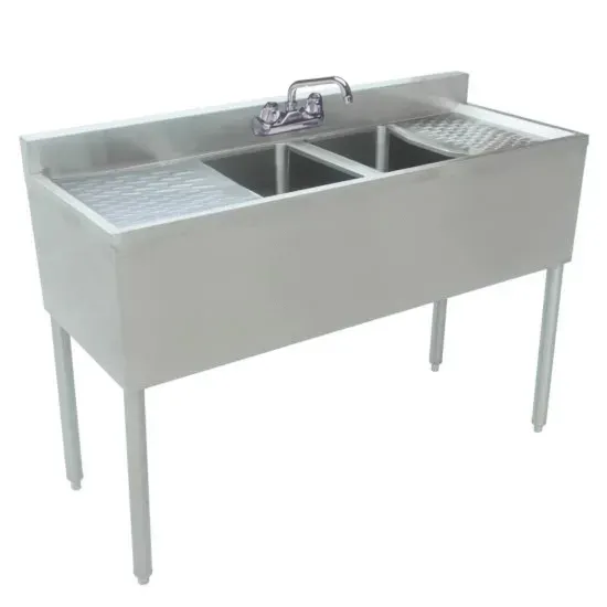 Prepline BAR-2C-LR, 48x18-Inch Stainless Steel 2 Bowl Underbar Hand Sink with Faucet and Two Drainboards