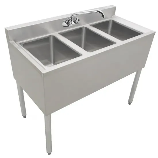 Prepline BAR-3C, 36x18-Inch Stainless Steel 3 Bowl Underbar Hand Sink and Faucet