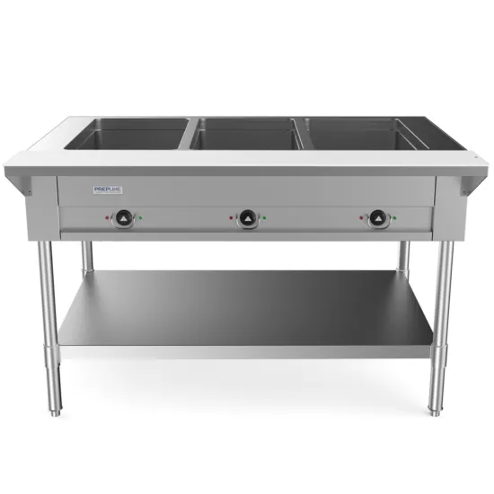 Prepline EST60-4O, 60-Inch Four Well Electric Hot Food Steam Table with Undershelf - 208/240V, 3000W