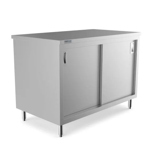 Prepline PC-3048, 30x48-Inch Stainless Steel Enclosed Base Work Table w/ Sliding Doors and Adjustable Shelf, NSF