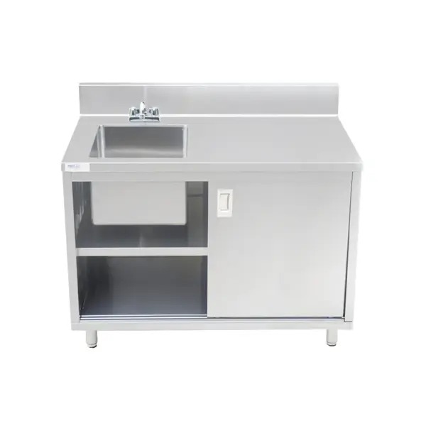 Prepline PCST-3048, 30x48-Inch S/S Enclosed Base Work Table with Sink and Sliding Doors