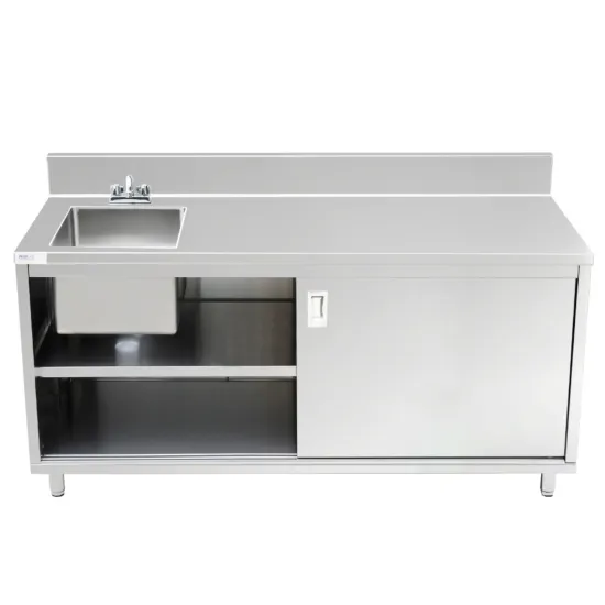 Prepline PCST-3072, 30x72-Inch Stainless Steel Enclosed Base Work Table with Sink and Sliding Doors