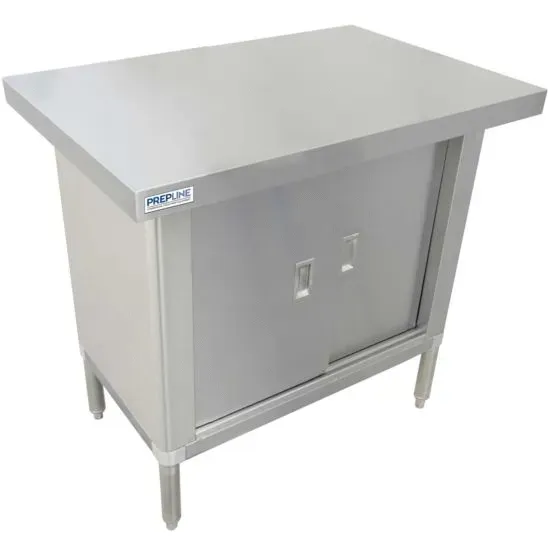 Prepline PTC-2448, 24x48-inch 304 Stainless Steel Enclosed Base Worktable with Sliding Doors