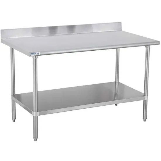 Prepline PWTG-2460-4BS, 24x60-Inch Stainless Steel Worktable with Undershelf with 4" Backsplash
