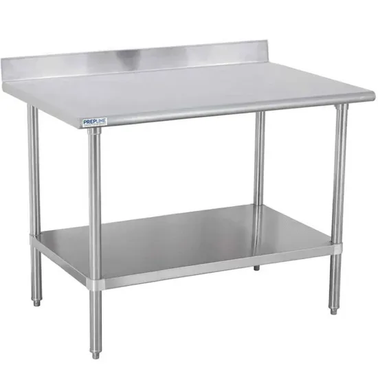 Prepline PWTG-3048-4BS, 30x48-Inch Stainless Steel Worktable with Undershelf with 4" Backsplash