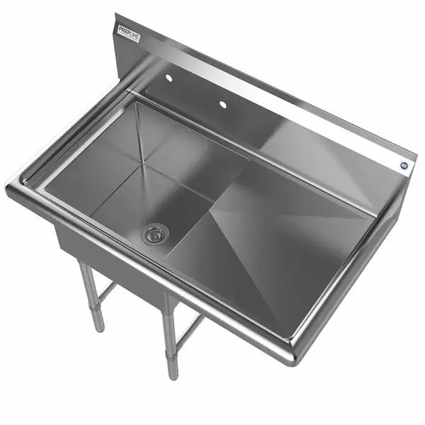 Prepline XS1C-1818-R, 38.5-inch 1-Compartment Commercial Sink with Right Drainboard, 18x18-inch Bowls