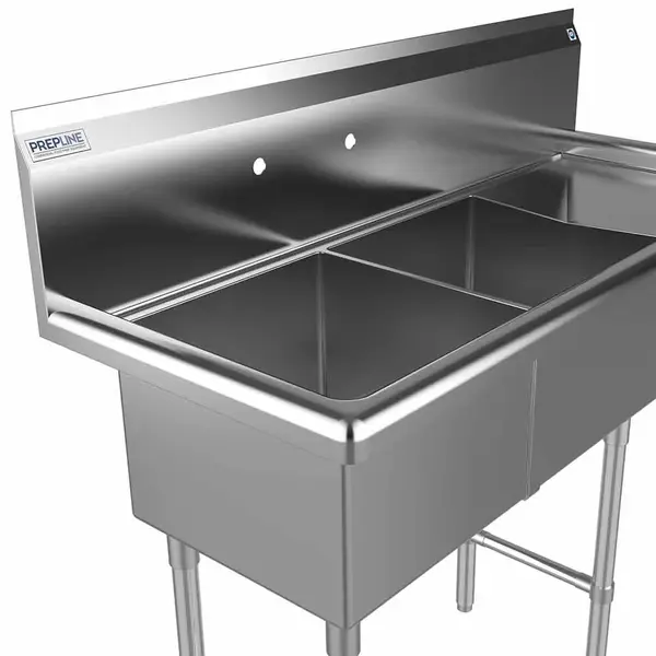 Prepline XS2C-1416-R, 42.5-inch 2-Compartment Commercial Sink with Right Drainboard, 14x16-inch Bowls