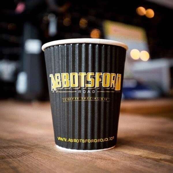 SafePro 16ARCR, 16 Oz Misprint "Abbotsford Road Coffee" Black Ripple Hot Cup, 500/CS