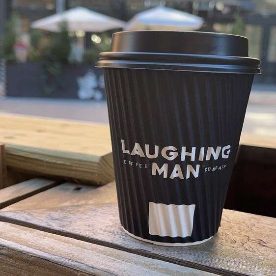 SafePro 8LMRH, 8 Oz Misprint "Laughing Man" Black Ripple Hot Cup, 500/CS